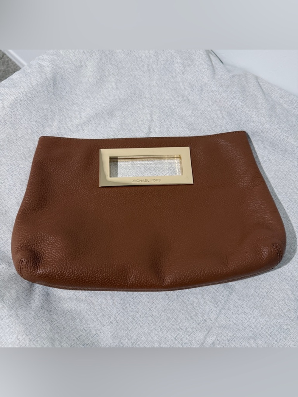 Michael Kors Chestnut Brown Leather Wristlet Clutch with Gold Trim